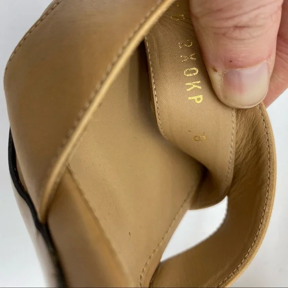 Salvatore Ferragamo Gold Block Heel Leather Sandals - Picture 10 of 11